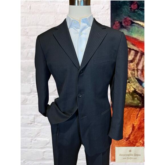 Ermenegildo Zegna Other - Ermenegildo Zegna Soft 46R 34x31 Blue Pinstripe 2 Piece Suit Jacket Pants Set